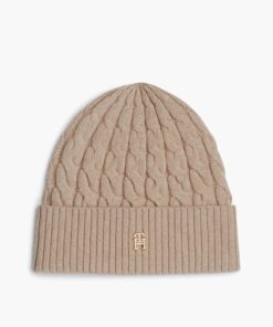 TH MONOGRAM CABLE KNIT BEANIE