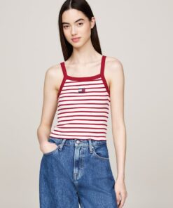 TOMMY BADGE RIBBED CROP TOP