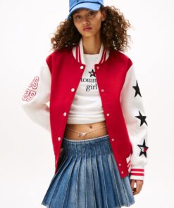 TOMMY GIRL BACK LOGO OVERSIZED VARSITY JACKET