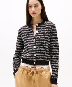 ALL-OVER LOGO CROPPED SLIM CARDIGAN