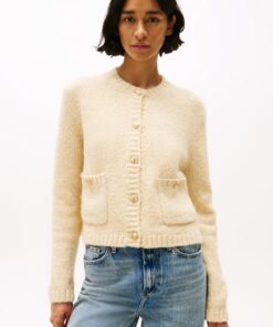 GOLD-TONE BUTTON TEXTURED CARDIGAN