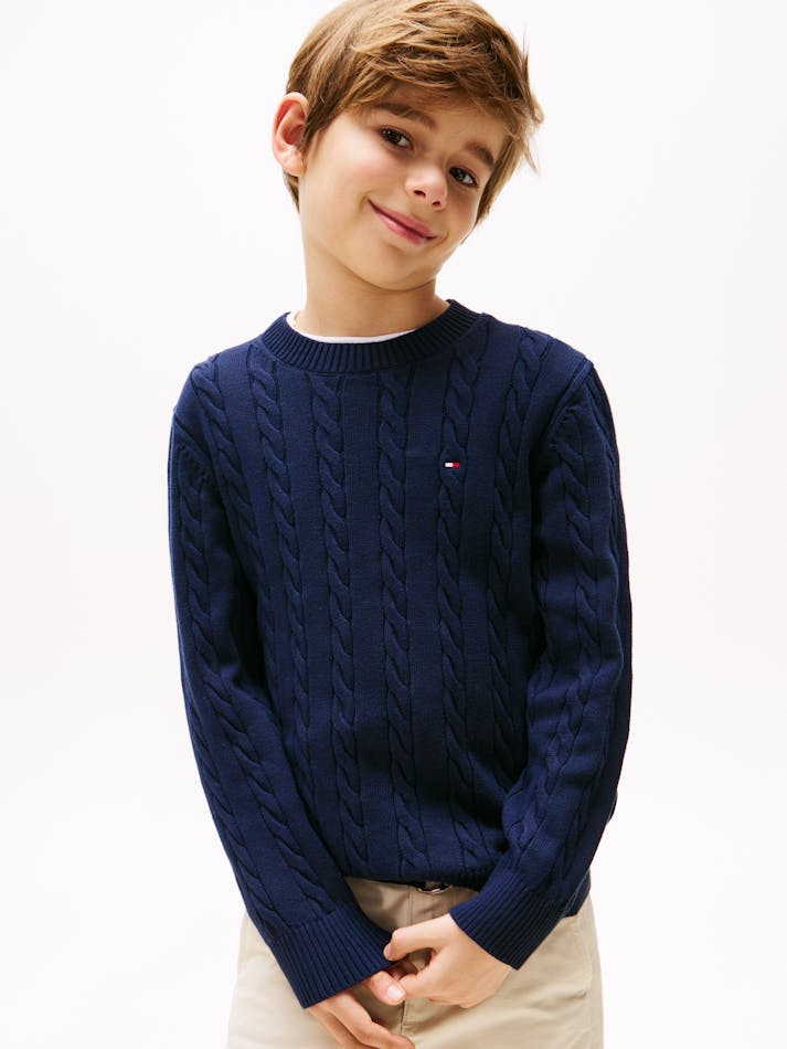 BOYS 8-16 CABLE KNIT CREW NECK JUMPER