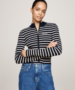 METALLIC STRIPE SLIM ZIP-THRU CARDIGAN