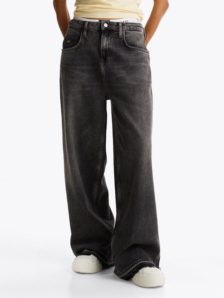 CHARLIE FRAYED MID RISE WIDE JEANS