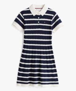 GIRLS 3-7 STRIPE CABLE KNIT POLO DRESS