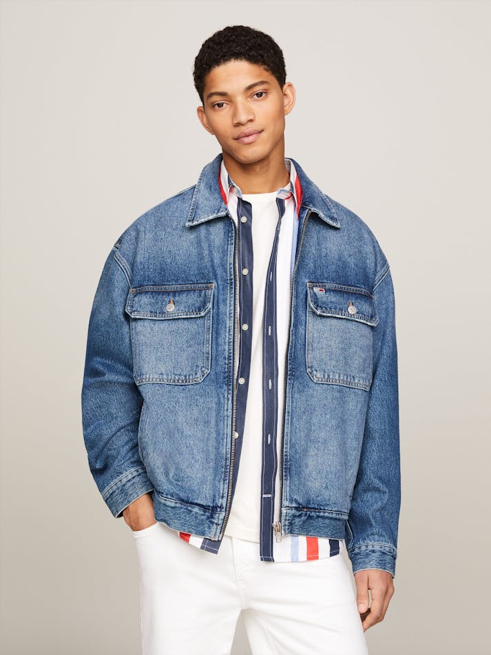AIDEN OVERSIZED ZIP-THRU DENIM COACH JACKET