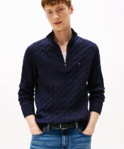 CABLE KNIT HALF-ZIP JUMPER