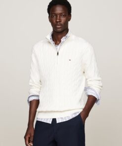 CABLE KNIT HALF-ZIP JUMPER