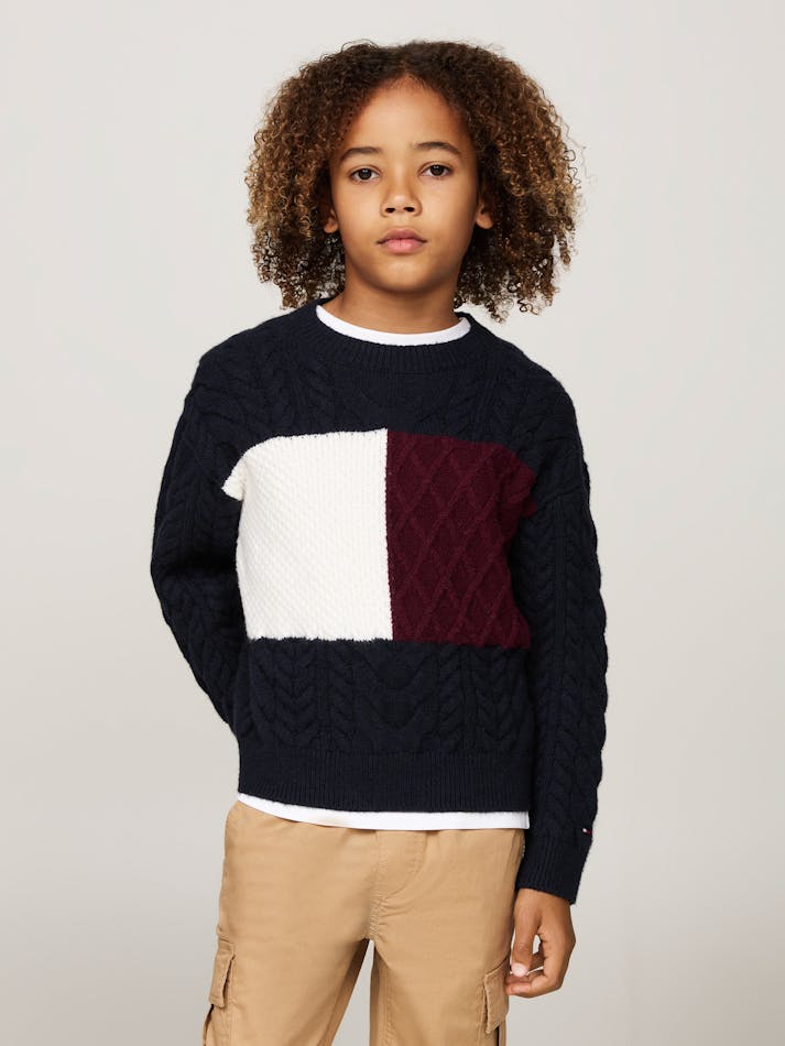 BOYS 8-16 COLOUR-BLOCKED CABLE KNIT JUMPER