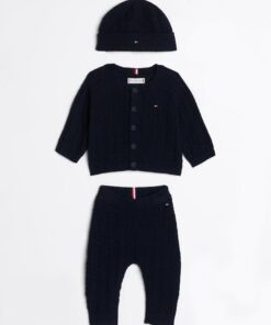 BABY CABLE KNIT THREE-PIECE GIFT SET