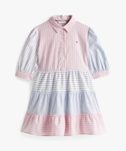 GIRLS 3-7 MIXED STRIPE TIERED SHIRT DRESS