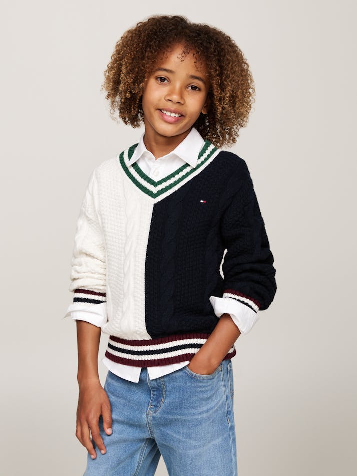 BOYS 8-16 CABLE KNIT V-NECK JUMPER