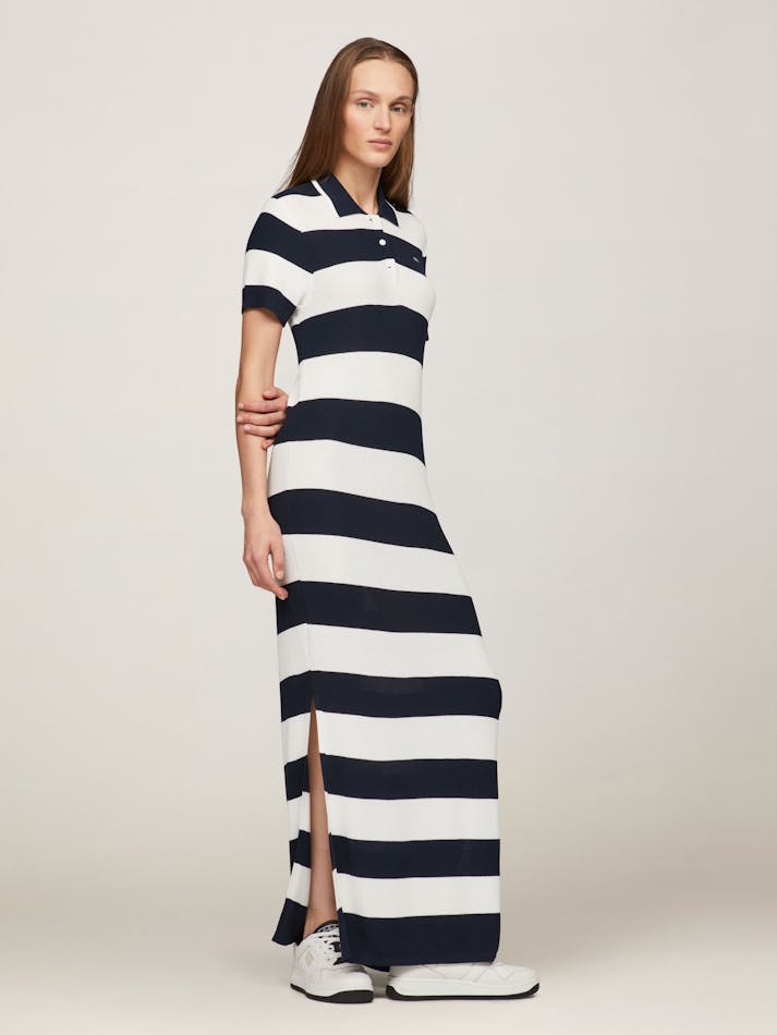 BLOCK STRIPE MAXI POLO DRESS