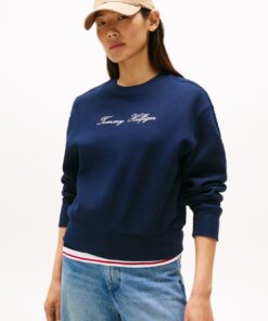 LOGO EMBROIDERY PIQUE CREW NECK SWEATSHIRT