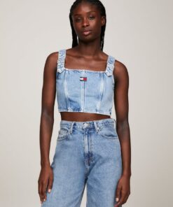 DENIM BUCKLE STRAP CROP TOP
