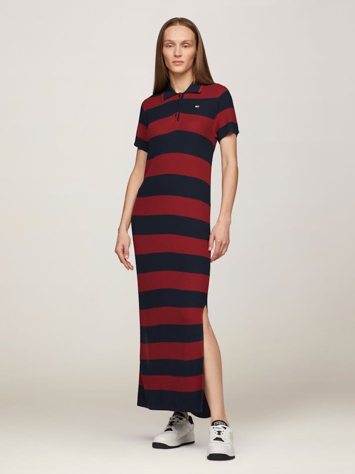 BLOCK STRIPE MAXI POLO DRESS